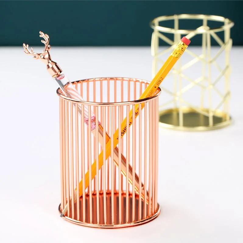 High Quality Office Supply Desktop Round Wire Metal Pencil Stand Pencil Vase Simple Pen Holder