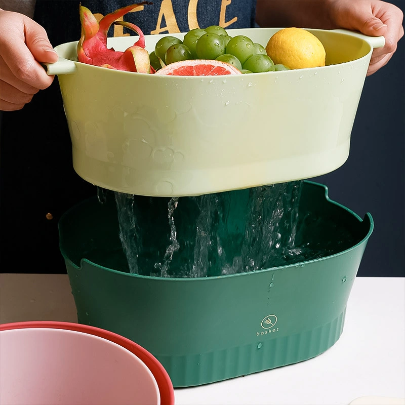 Double Layer 2-in-1 Multifunction Washing Bowl and Strainer Vegetable Fruit Plastic Creative Double Drain Basket