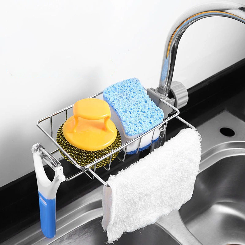 Hot Sell Kitchen Space Sink Drain Rack Sponge Storage Faucet Holder Over Faucet Soap Drainer Shelf Basket Organize