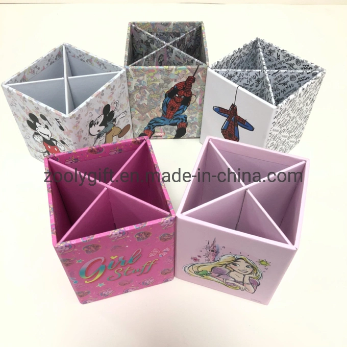 Customize Design Printing Paper Square Pen Holder with Dividers Multi-Function Desk Stationery Organizer Storage Boxes